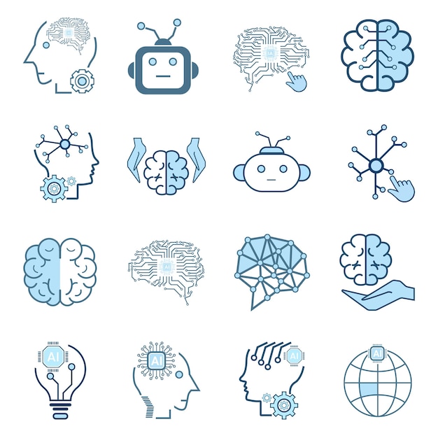 벡터 인공지능 상징 컬렉션 고립된 라인 기계 ai 상징