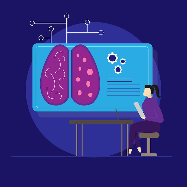 Artificial Intelligence learning with digital brain and circuit Programmer working on big data with