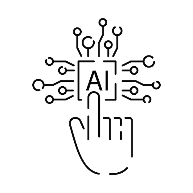 Vettore icona della linea di intelligenza artificiale brain robot ai head technology riconoscimento facciale algoritmo autoapprendimento deep learning digital cyber umanoide e chat
