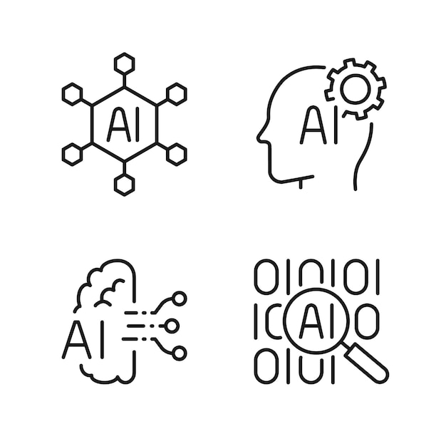 artificial intelligence line icons set with data automation mind algorithm editable stroke