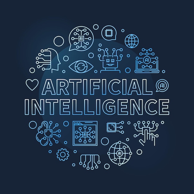Artificial intelligence line round blue banner ai technology vector illustration