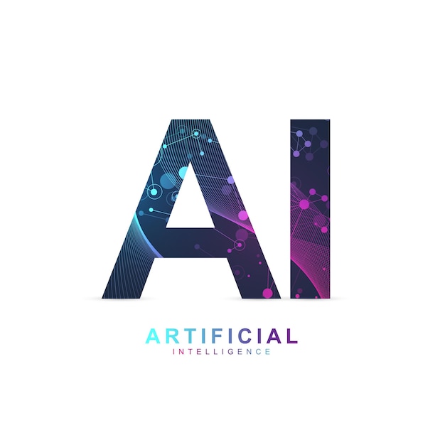 Artificial Intelligence Logo. Artificial Intelligence and Machine Learning Concept. Vector symbol AI. Neural networks and another modern technologies concepts. Technology sci-fi concept.