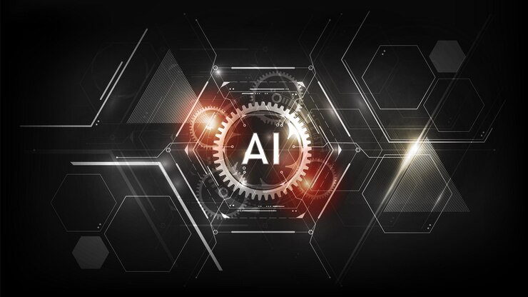 Vector artificial intelligence logo on futuristic technology background,  ai disruption concept,