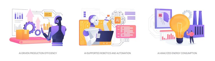 Vector artificial intelligence in manufacturing abstract concept vector illustrations