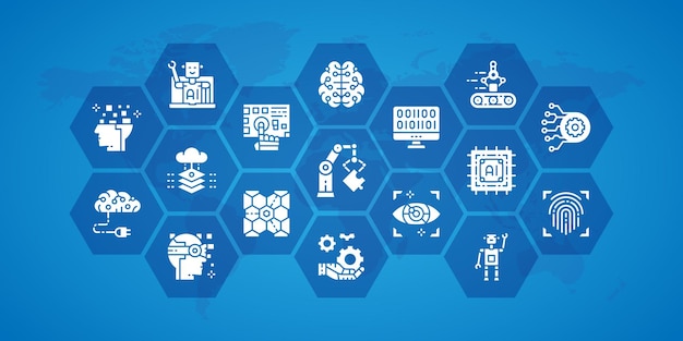 Banner di icone di promozione dell'intelligenza artificiale banner di big data del database di chatbot di robotica