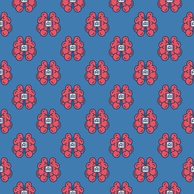 Artificial intelligence red brain vector ai mind colored seamless pattern