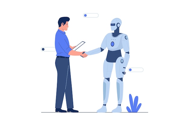 人工知能ロボットと人間の握手