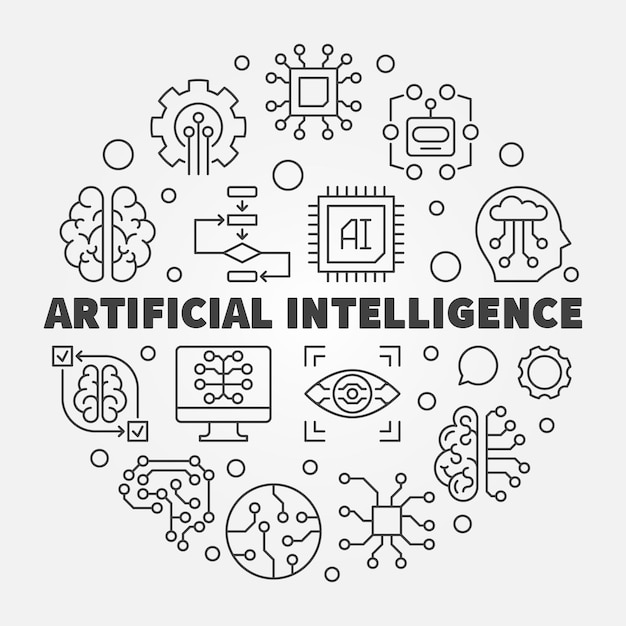 Круглая иллюстрация искусственного интеллекта AI векторный знак технологии