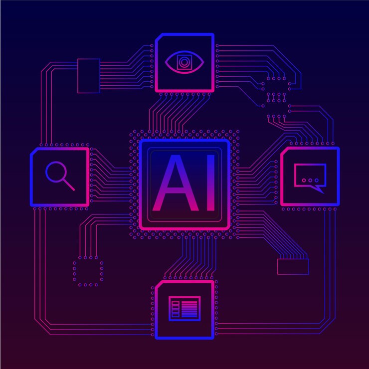 Vector artificial intelligence services that provide smart search image voice recognition dark background