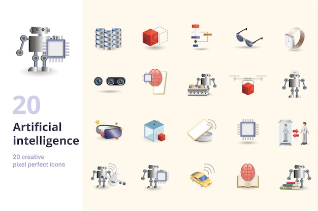 Vector artificial intelligence set creative icons big data pattern