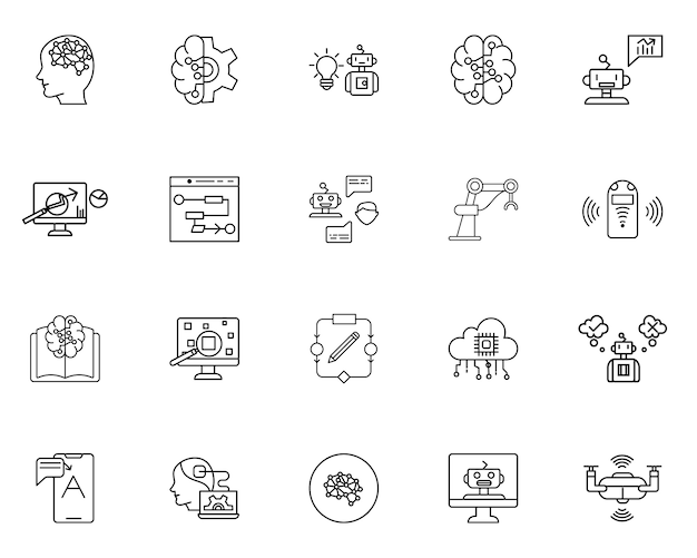 Искусственный интеллект набор контурных иконок