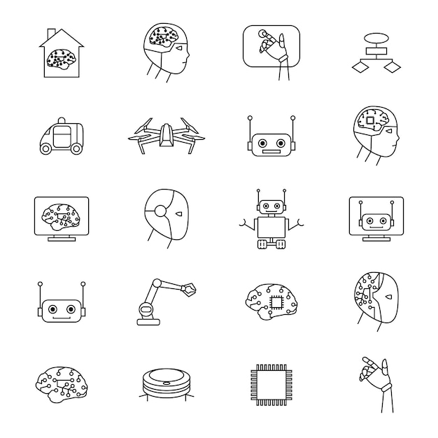 Artificial Intelligence Signs Black Thin Line Icon Set Vector