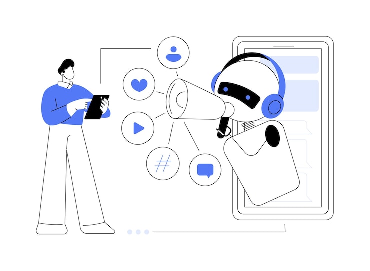 Vector artificial intelligence in social media abstract concept vector illustration