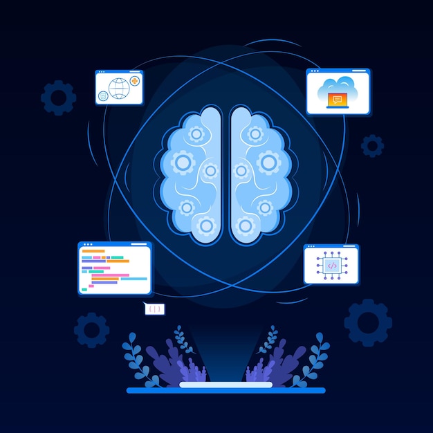 벡터 인공 지능 소프트웨어 개발 인공 지성 일러스트레이션 인공지능 랜딩 페이지 개념