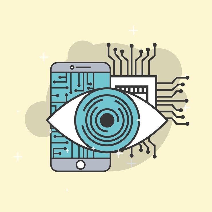 Vector artificial intelligence surveillance smartphone circuit board 
