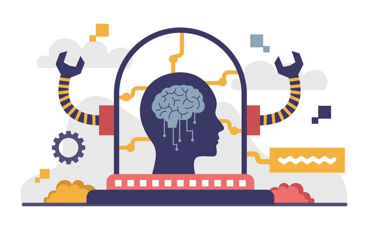 Vector artificial intelligence technology or ai flat concept illustration