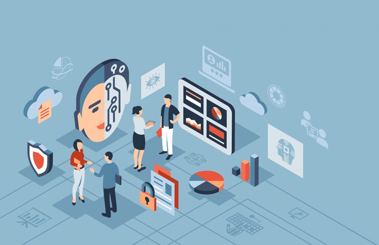 Vector artificial intelligence technology isometric icons