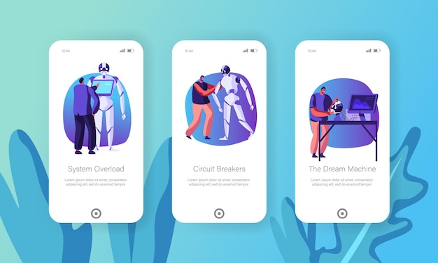 Artificial intelligence technology mobile app page onboard screen set