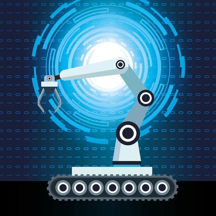 Vector artificial intelligence technology robotic arm binary code