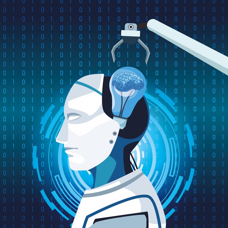 Vector artificial intelligence technology robotic arm cyborg human brain development machine