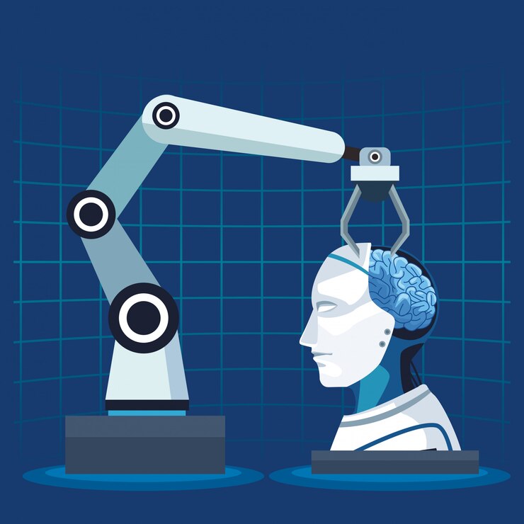 Vector artificial intelligence technology robotic arm cyborg human brain