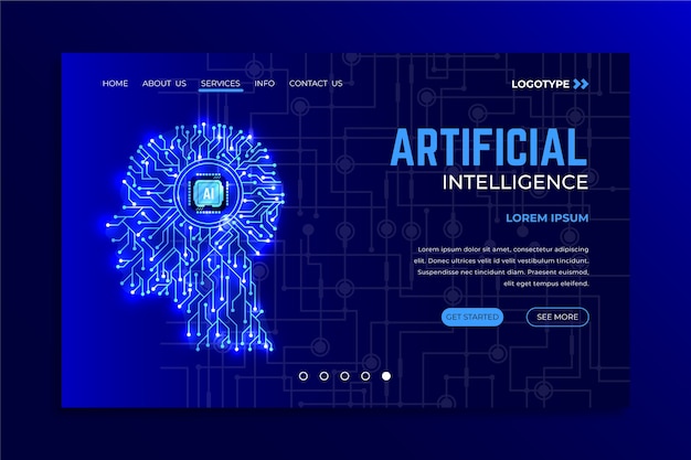 Vector artificial intelligence template landing page