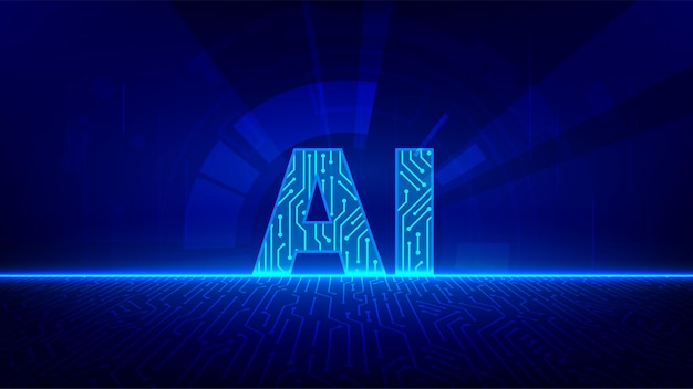 Искусственный интеллект Текстовый эффект Цифровая и технологическая концепция Абстрактный футуристический фон
