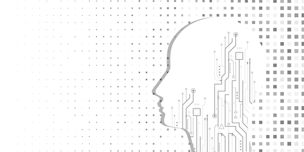 人工知能 思考プロセス 思考する人間の脳 ベクトルイラスト