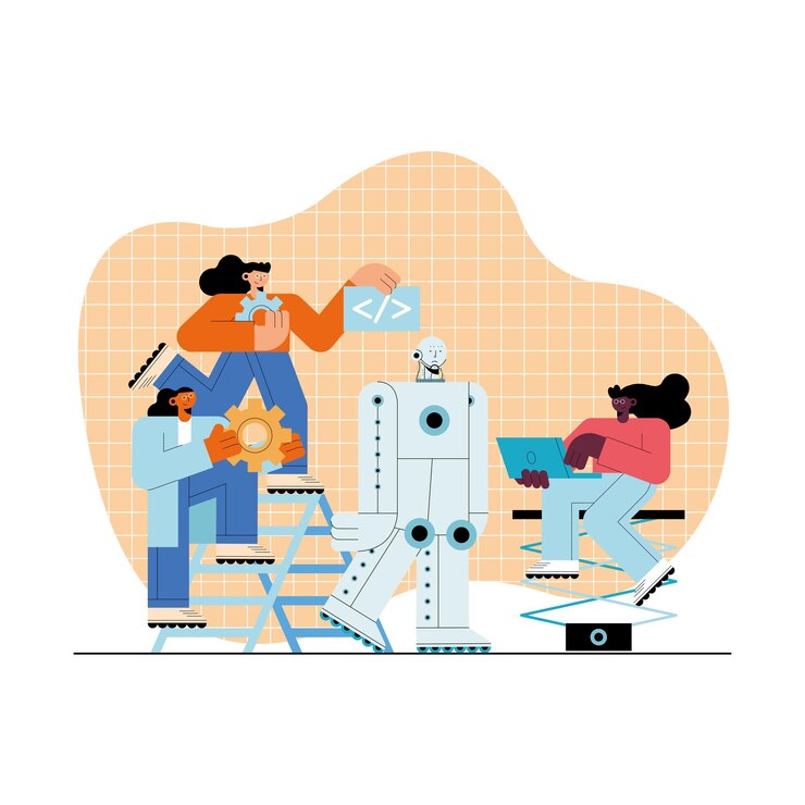 Vector artificial intelligence three users characters