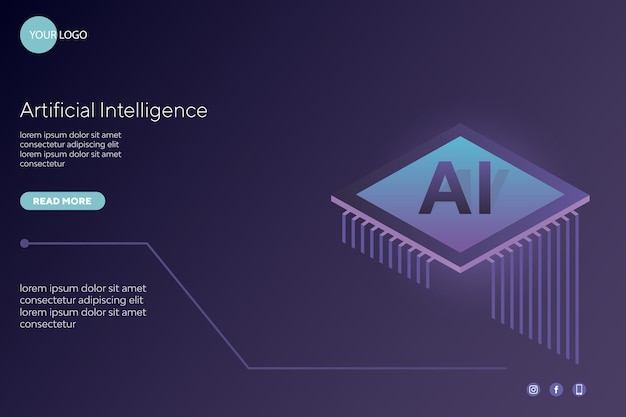 Vettore illustrazione di vettore della pagina web di intelligenza artificiale