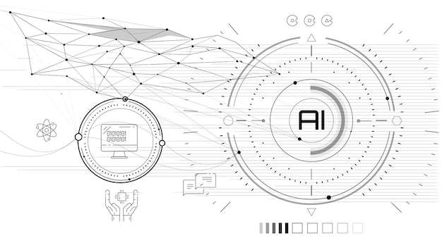 Вектор Искусственный интеллект с анализом цифровых данных и машинным обучением