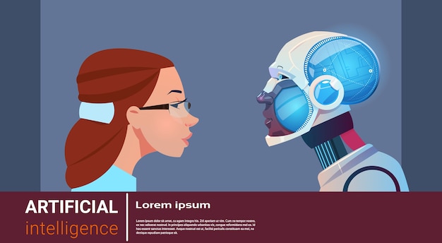 Artificial Intelligence Woman With Modern Robot 