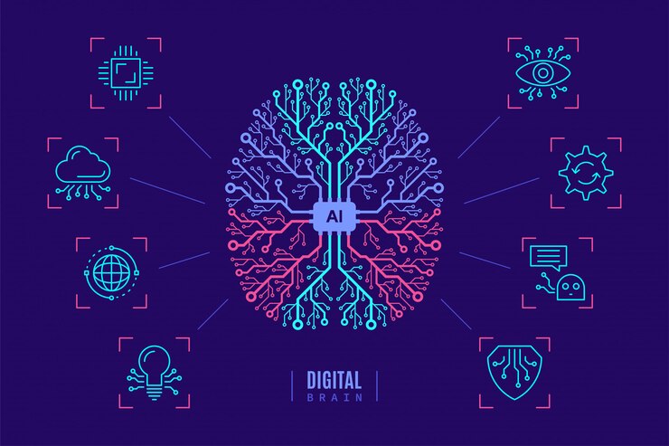 Vector artificial intelligent concept banner, flat style design