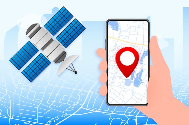 Vettore satelliti artificiali gps comunicazione concetto di navigazione illustrazione vettoriale