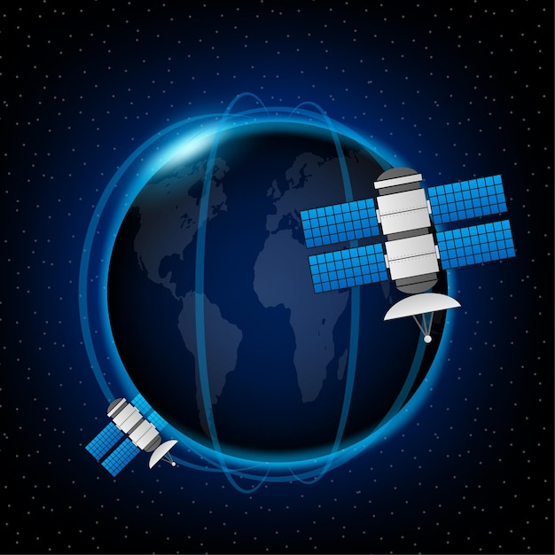 artificial satellites gps communication navigation concept vector illustration