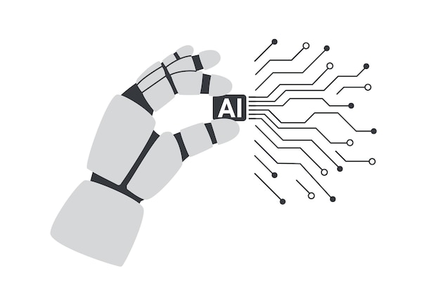 Artificiële intelligentie chip processor Robots handhoudende chip processor geïsoleerd op wit