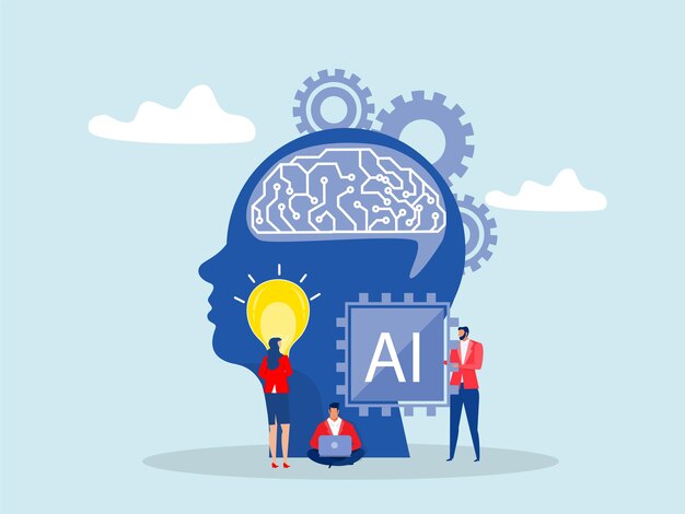 Artificiële intelligentie concept AI chip machine learning analyse informatie met gloeilamp idee