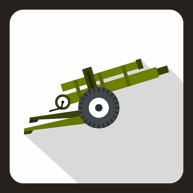 Иконка артиллерийского орудия в плоском стиле с длинной теневой векторной иллюстрацией