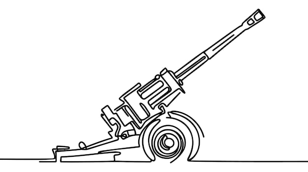 Vector artillery gun for mounted shooting at covered targets and defensive structures one line drawing for different uses