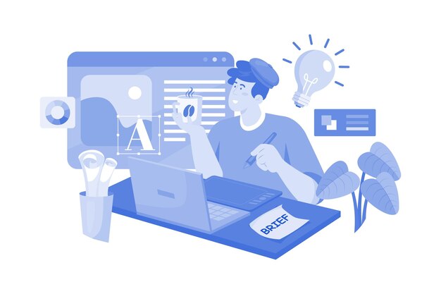 그래픽 태블릿 에 그림 을 그리는 예술가 가 커피 를 마시는 것