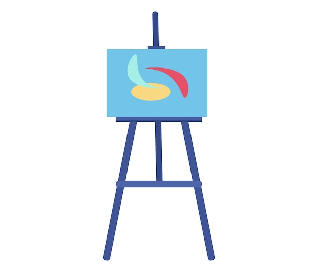 Artist easel with abstract painting simple art stand with colorful brush strokes creative process