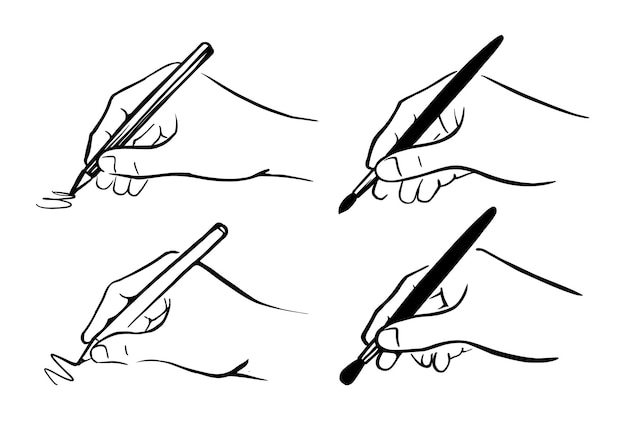 Vector artist hands with pen and brush.