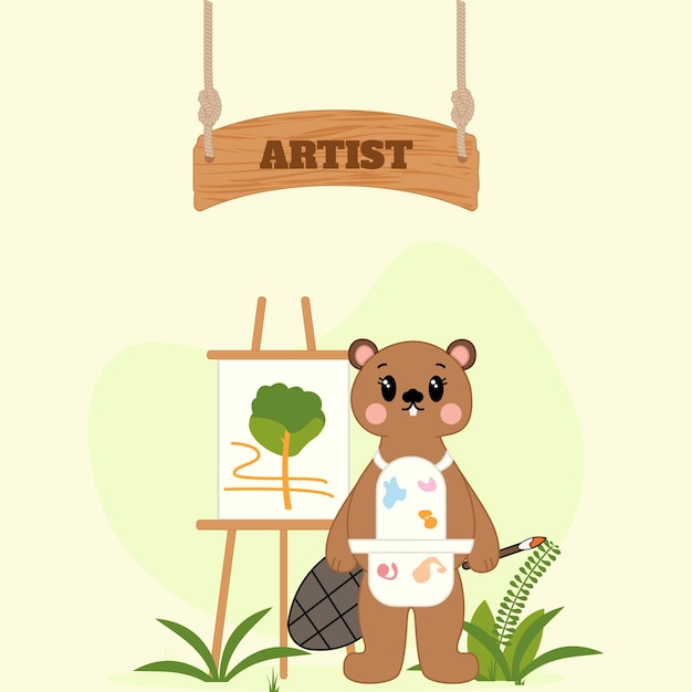 Artist mole painting kids banner vector illustration