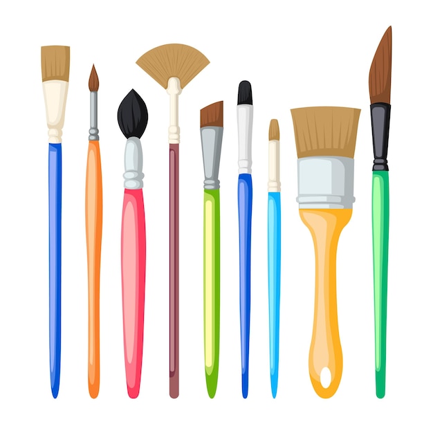 Vector artist paint brush set cartoon vector illustration