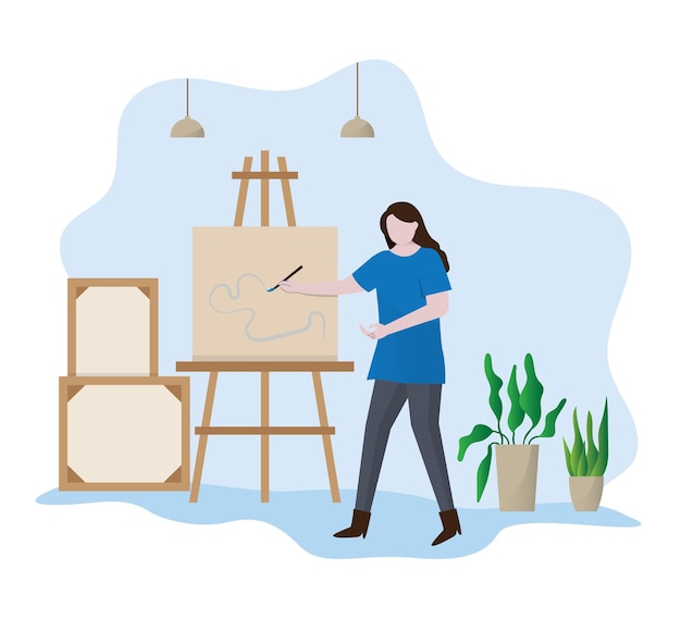 Premium Vector | Artist painting his thoughts on canvas painting ...