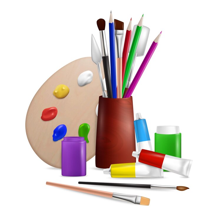 वेक्टर artist palette with art tools and supplies vector illustration