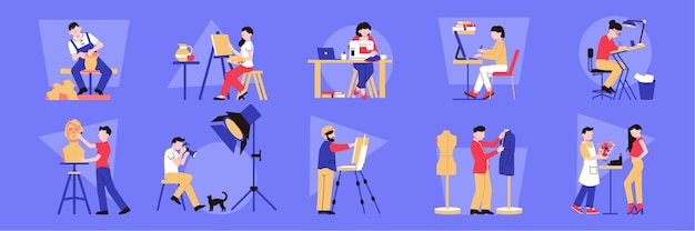 Artist professions set of isolated illustration