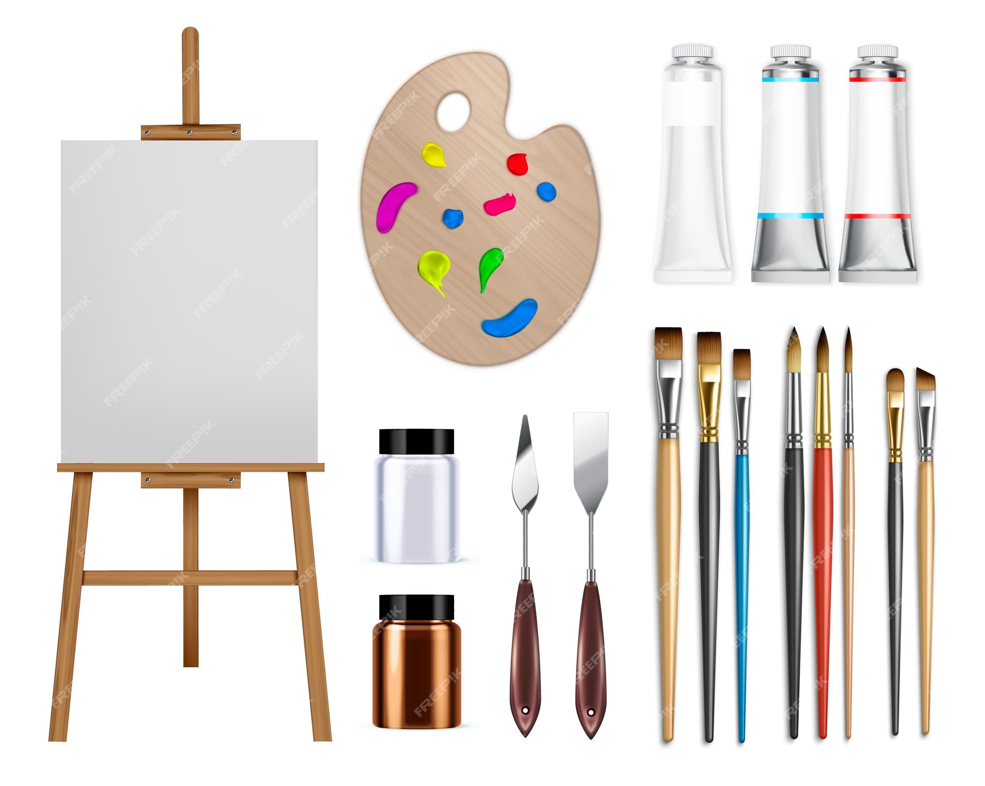 Premium Vector  Paint art tools. artistic supplies, painting and drawing  materials, brushes, paints, easel, creative art tools illustration icons  set. paint drawing brush, education artistic tool