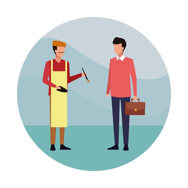 Vector artist with customer