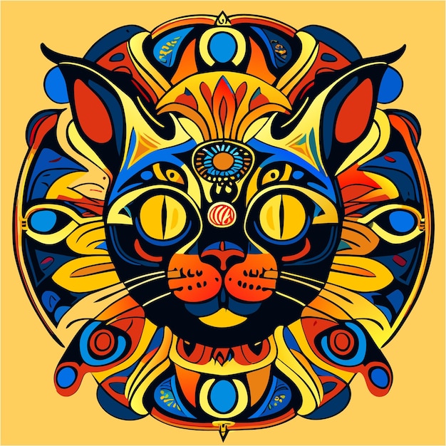芸術的な魅力の手描きのマンクス猫マンダラ T シャツのデザイン